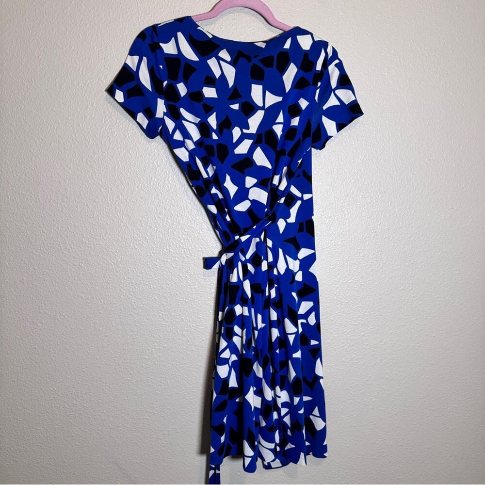 Diane Von Furstenberg Blue Mini Wrap Dress Womens 4 Cotton Silk Geometric Print - Picture 5 of 12
